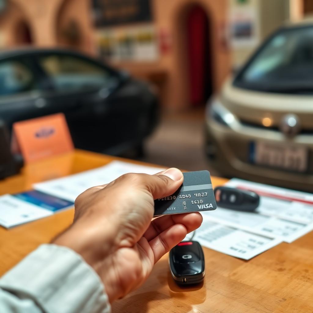 Traveler handing a credit card at a Moroccan car rental counter
